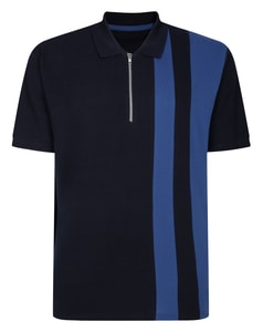 Bigdude Vertical Stripe Colour Block Polo Shirt Navy/Deep Blue